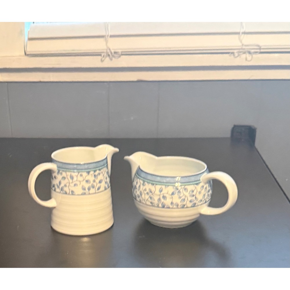 Mikasa Fine China SL 104 Susanne Creamer and Pitcher Set Blue Leaf Portugal